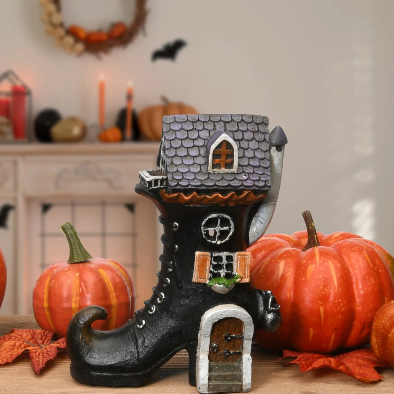 Sale 6 in. Halloween Pre-Lit Haunted Boot House Decoration with LED Lights Indoor Decorations