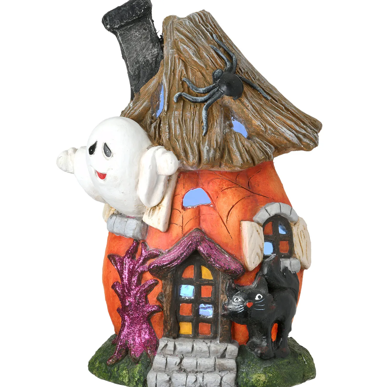 Outlet 18 in. Halloween Pre-Lit Pumpkin Haunted House Decoration with LED Lights Indoor Decorations