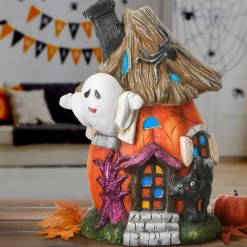 Outlet 18 in. Halloween Pre-Lit Pumpkin Haunted House Decoration with LED Lights Indoor Decorations
