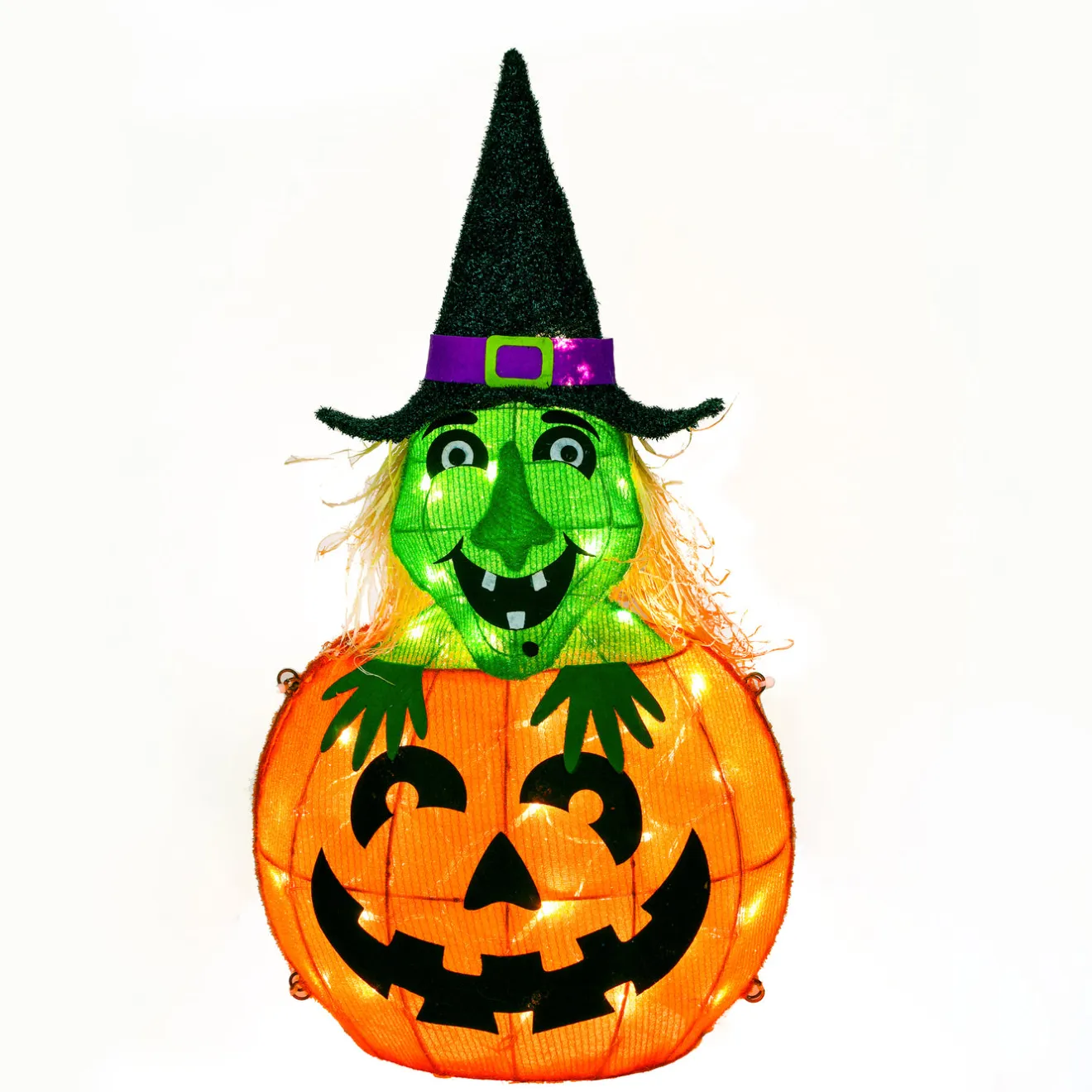 Outlet 28 in. Halloween Pre-Lit Pumpkin and Witch Lighted Sign Decoration with LED Lights Outdoor Decorations