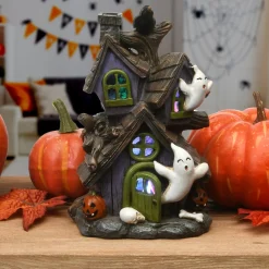 New 6 in. Halloween Pre-Lit Purple Haunted House Decoration with LED Lights Indoor Decorations