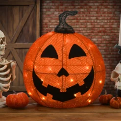 Hot 16 in. Halloween Pre-Lit Smiling Jack O Lantern Outdoor Decoration with LED Lights Indoor Decorations