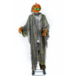 Clearance 78 in. Halloween Pre-Lit Sound Activated Animated Pumpkin Zombie with LED Lights Animated Decorations