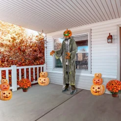Clearance 78 in. Halloween Pre-Lit Sound Activated Animated Pumpkin Zombie with LED Lights Animated Decorations