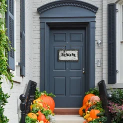 Outlet 18 in. Halloween Pre-Lit Sound Activated Animated Hanging Door Sign with LED Lights Animated Decorations