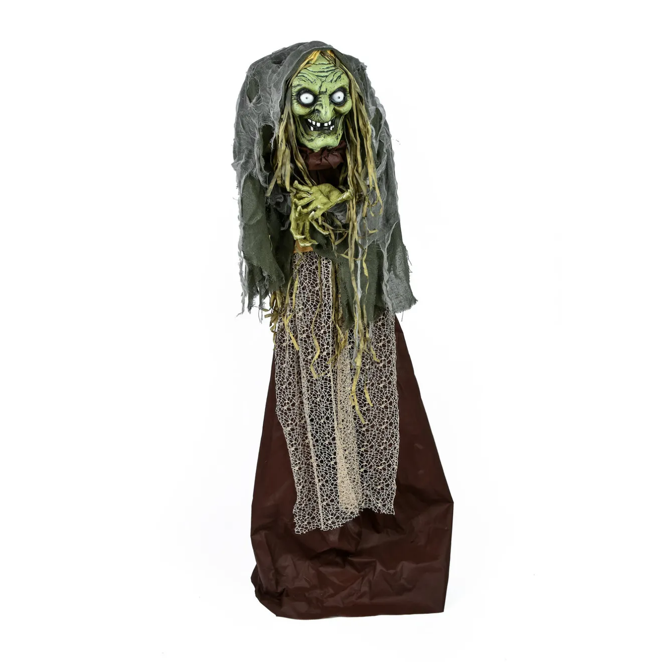 Clearance 59 in. Halloween Pre-Lit Sound Activated Animated Scary Green Witch with LED Lights Animated Decorations