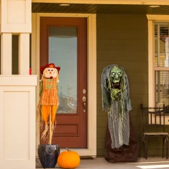 Clearance 59 in. Halloween Pre-Lit Sound Activated Animated Scary Green Witch with LED Lights Animated Decorations