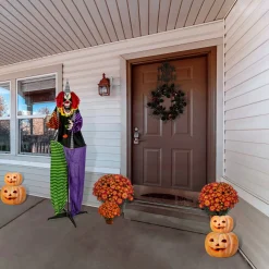 67 in. Halloween Pre-Lit Sound Activated Animated Spooky Clown with LED Lights Animated Decorations