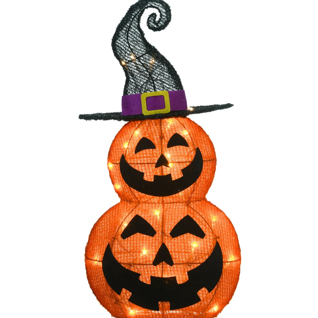 New 19 in. Halloween Pre-Lit Stacked Pumpkins in Witchs Hat Outdoor Decoration with LED Lights Outdoor Decorations