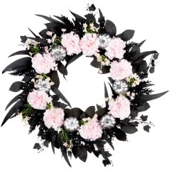 Outlet 26 in. Halloween Pretty Morbid Pink Carnation Wreath with Silver Pumpkins Wreaths