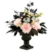 Sale 17 in. Halloween Pretty Morbid Pink Carnation Centerpiece with Black Pedestal Urn, Velvet Pumpkins Indoor Decorations