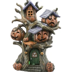 Discount 12 in. Halloween Pumpkin Tree House with Multi Color LED Lights Indoor Decorations
