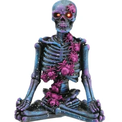 10 in. Halloween Purple Galaxy Meditating Skeleton with LED Lights Indoor Decorations