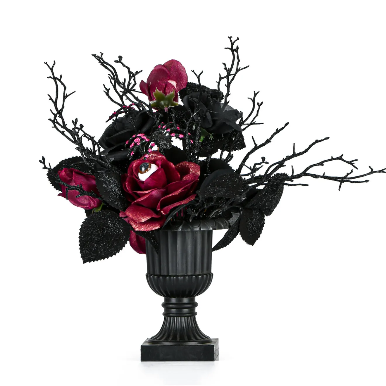 New 18 in. Halloween Rose Flowers Plant Decoration in a Black Urn Indoor Decorations