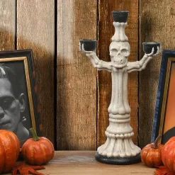 Clearance 12 in. Halloween Skeleton Candelabra Holds Three Candles Indoor Decorations
