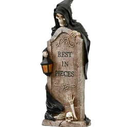 16 in. Halloween Skeleton Grim Reaper Standing with a Gravestone Decoration Indoor Decorations