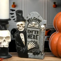 Online 12 in. Halloween Skeleton Holding a Tombstone Decoration Indoor Decorations