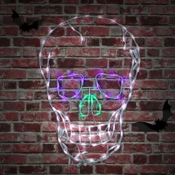 37 in. Halloween Skull Lighted Sign Decoration with LED Lights Sign Decorations
