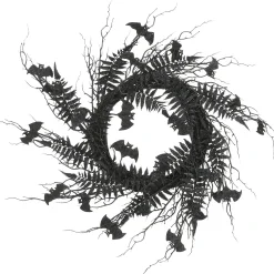 New 24 in. Halloween Spooky Wreath with Bats, Fern Leaves, Branches Wreaths