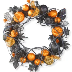 Sale 20 in. Halloween Spooky Wreath with Pumpkins and Ornaments Wreaths