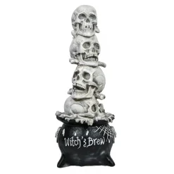 38 in. Halloween Stacked Skulls in a Cauldron Tabletop Decoration Indoor Decorations