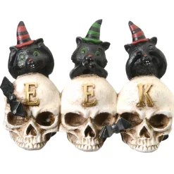 Best 5 in. Halloween Three Black Cats and EEK Skull Sign Decoration Indoor Decorations