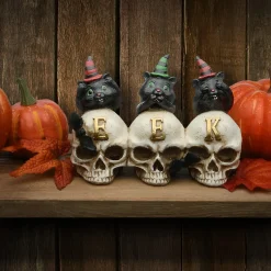 Best 5 in. Halloween Three Black Cats and EEK Skull Sign Decoration Indoor Decorations