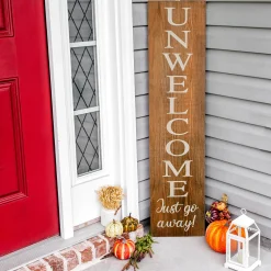 Hot 39 in. Halloween Unwelcome Just Go Away Wooden Hanging Porch Sign Decoration Sign Decorations