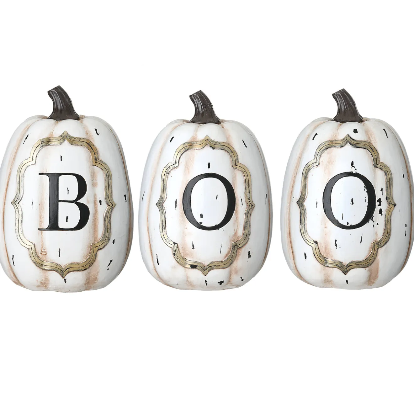 Best 13 in. Halloween White Pumpkin BOO Sign Decoration Outdoor Decorations