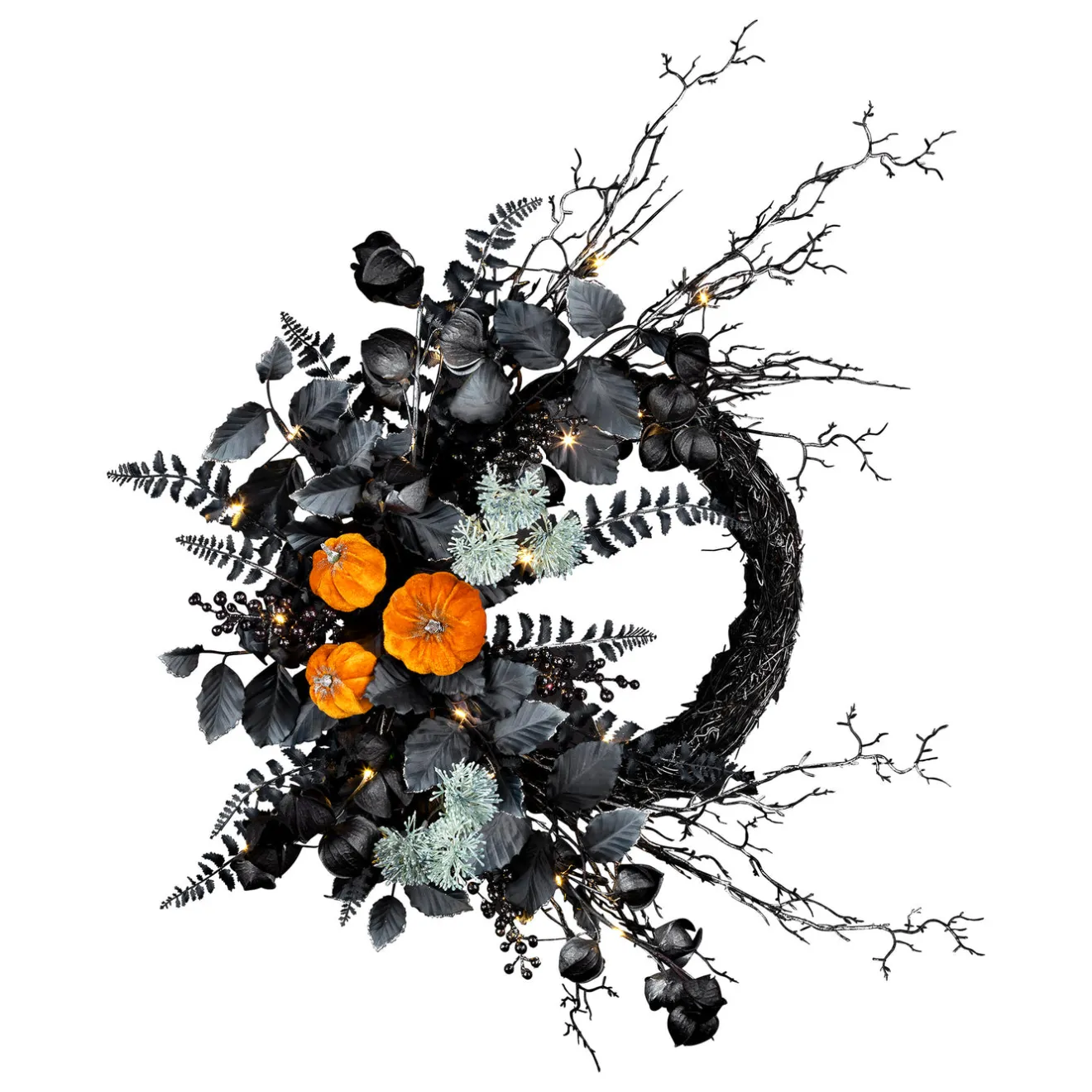 Sale 20 in. Halloween Wreath with Pumpkins and LED Lights Wreaths