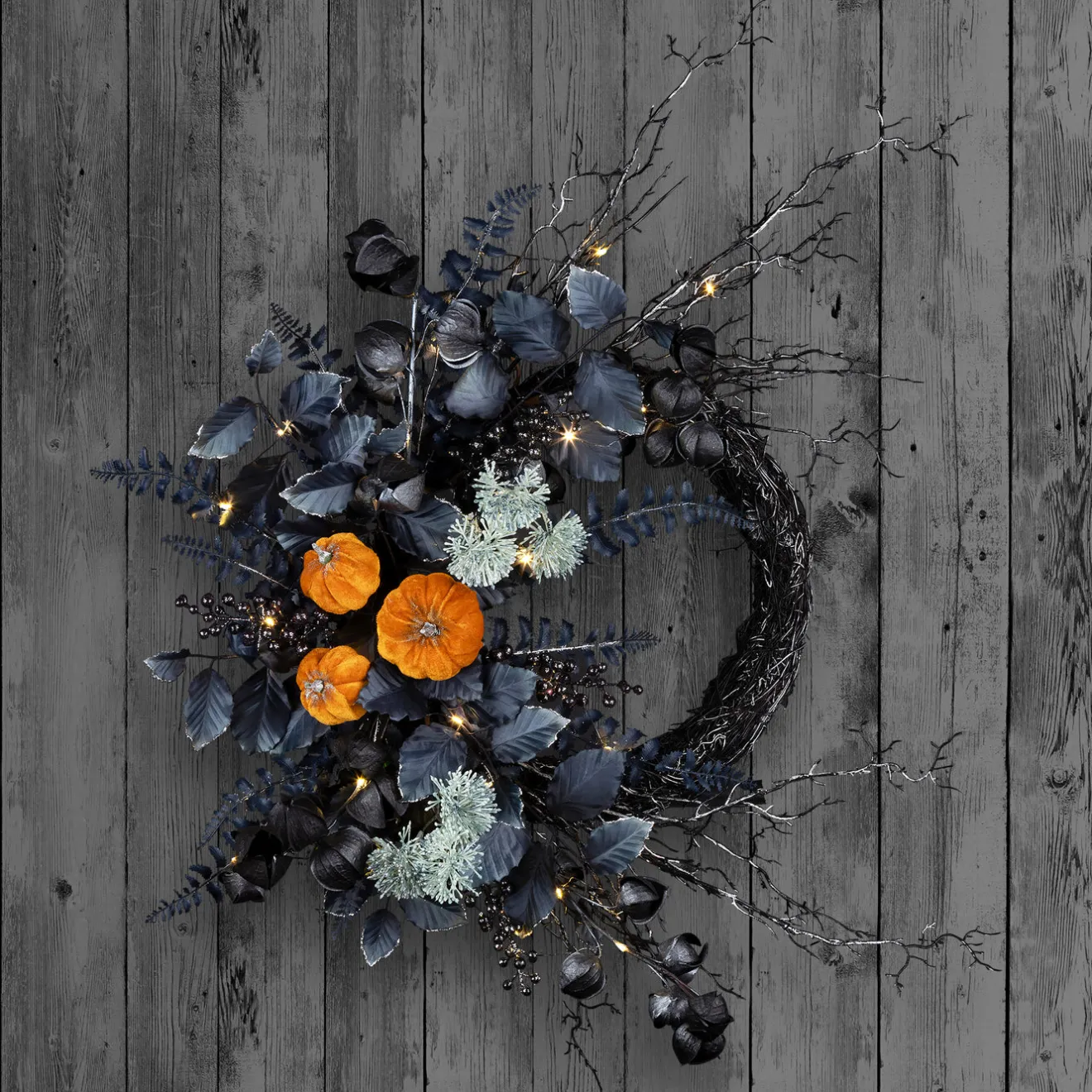 Sale 20 in. Halloween Wreath with Pumpkins and LED Lights Wreaths
