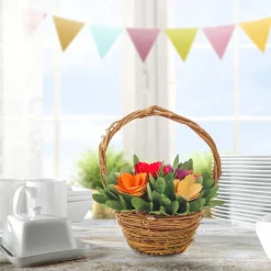 New 10 in. Handcrafted Multicolor Floral Basket Potted Plants