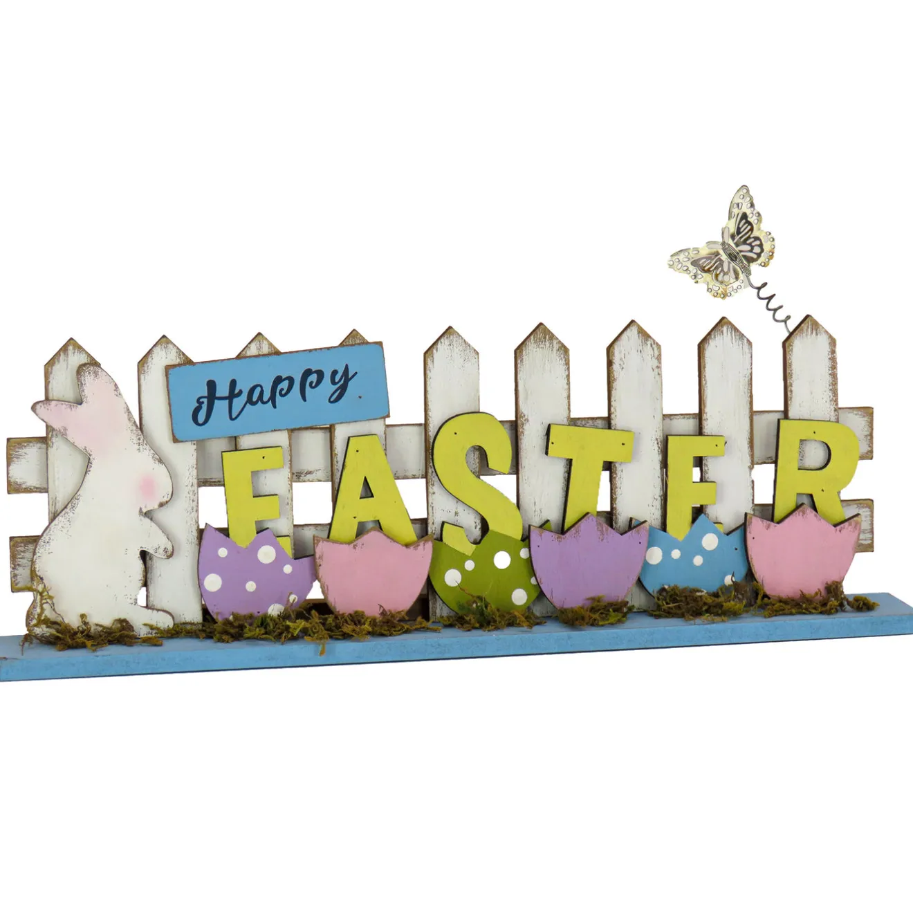 Online 16 in. Happy Easter Picket Fence Table Decoration, Designed with Painted Eggs and Butterfly Table Decorations