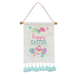 Sale 19 in. Happy Easter with Eggs Hanging Banner Decoration Wall Decorations