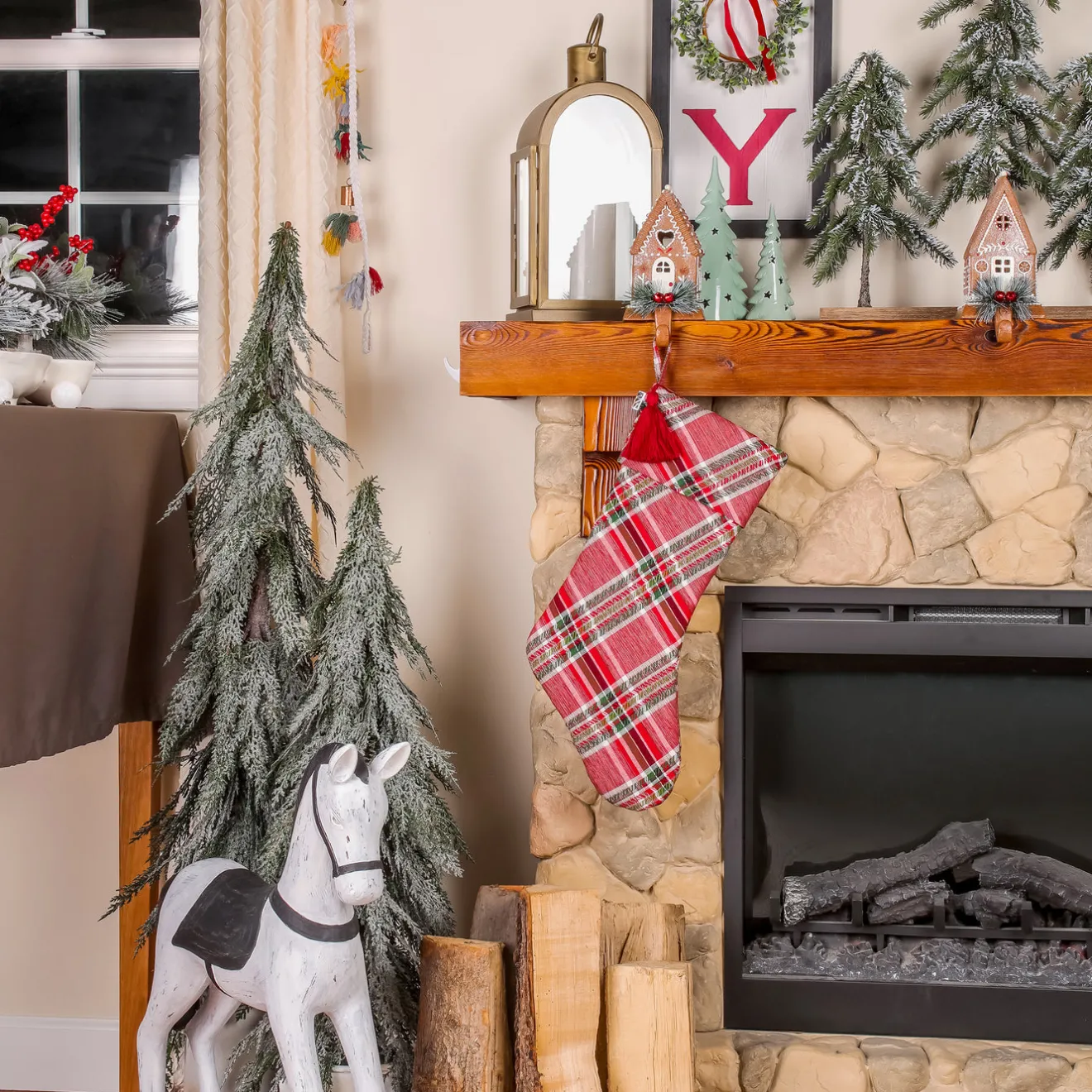 Hot 20 in. HGTV Home Collection Bias Cut Red Plaid Stocking Stockings