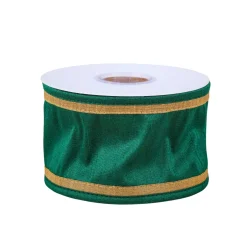 New 3 in. HGTV Home Collection Dupioni Double-Sided Ribbon, Green & Gold Tree Ribbons