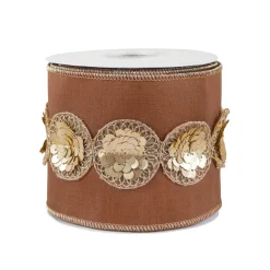 Online 4 in. HGTV Home Collection Sequin Beaded Taffeta Ribbon, Brown Tree Ribbons