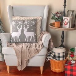 18 in. HGTV Home Collection Reindeer and Snowflakes Pillow Pillows & Throws