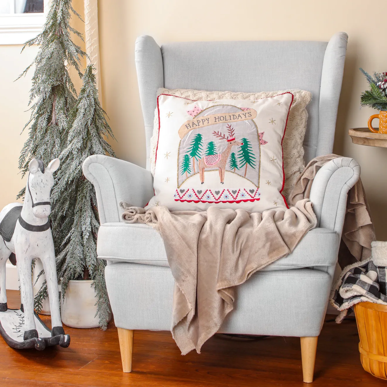 Sale 18 in. HGTV Home Collection Snow Globe Christmas Pillow Pillows & Throws
