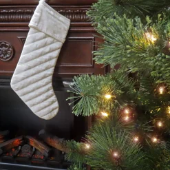 Hot 19 in. HGTV Home Collection Quilted Velvet Stocking, Ivory Stockings