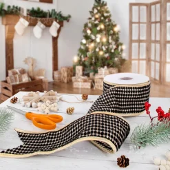 Outlet 3 in. HGTV Home Collection Carmel Jacquard Double-Sided Ribbon, Black Tree Ribbons