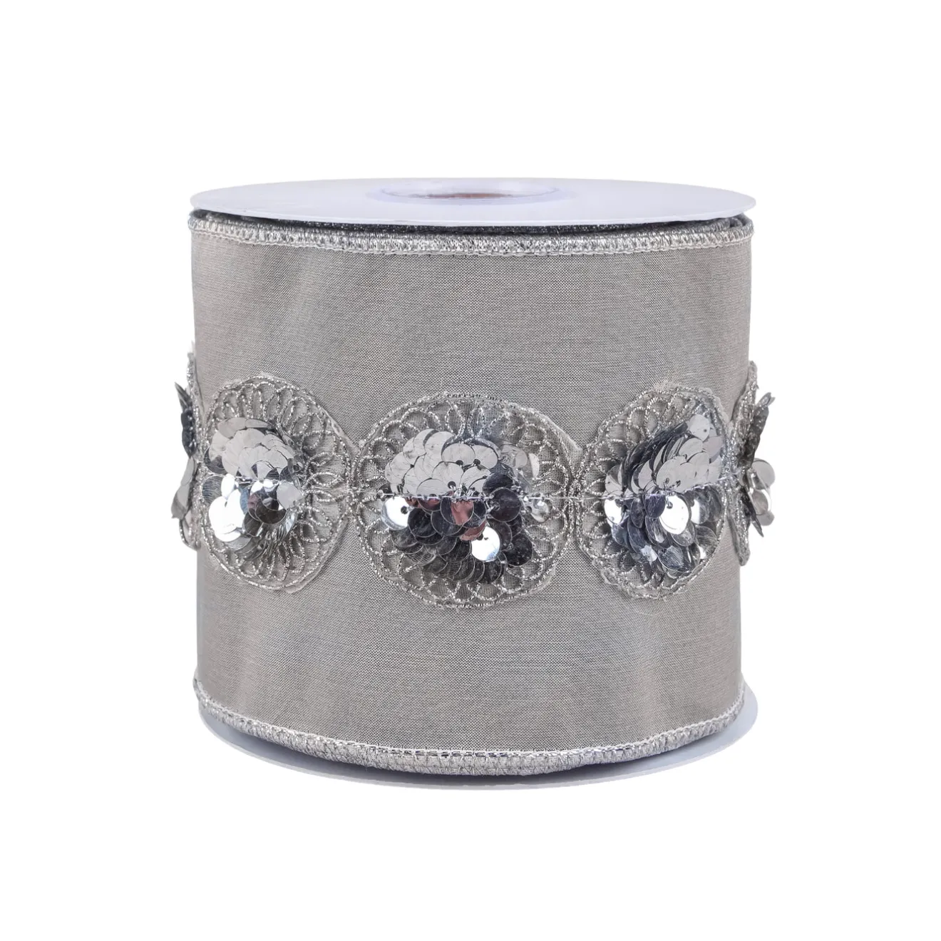 Clearance 4 in. HGTV Home Collection Sequin Beaded Taffeta Ribbon, Gray Tree Ribbons