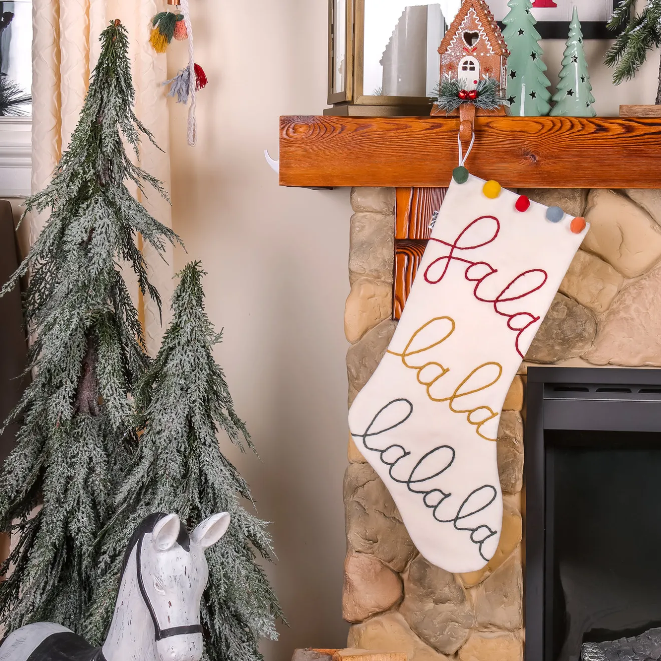 Clearance 20 in. HGTV Home Collection White Fa La La Stocking Stockings
