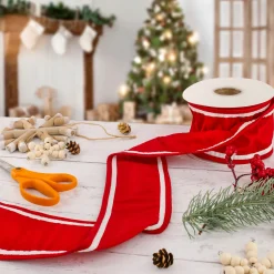 Clearance 3 in. HGTV Home Collection Dupioni Double-Sided Ribbon, Red & White Tree Ribbons