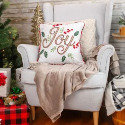 Discount 18 in. HGTV Home Collection Embroidered Joy Christmas Pillow Pillows & Throws