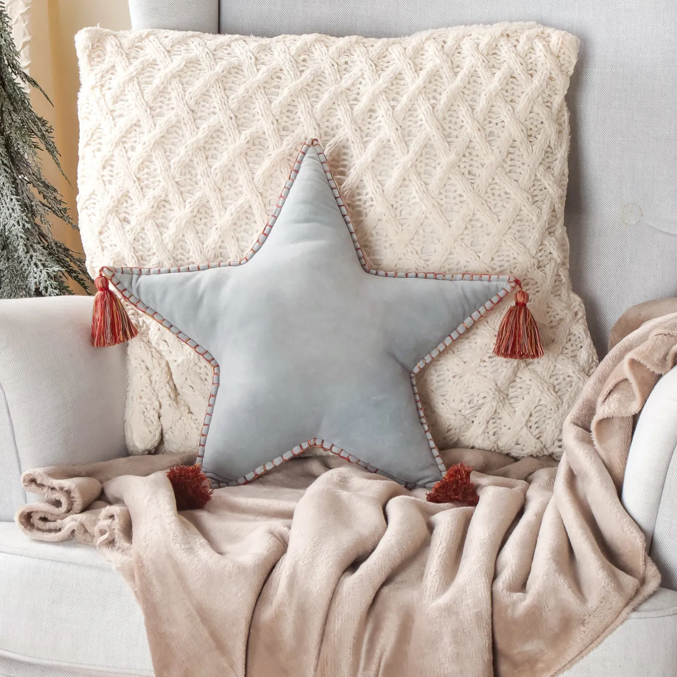 Clearance 16 in. HGTV Home Collection Star Shape Pillow, Light Blue Pillows & Throws