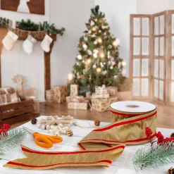Online 3 in. HGTV Home Collection Dupioni Double-Sided Ribbon, Gold & Red Tree Ribbons
