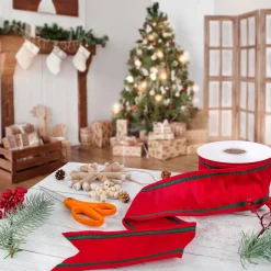 Online 3 in. HGTV Home Collection Dupioni Double-Sided Ribbon, Red & Green Tree Ribbons
