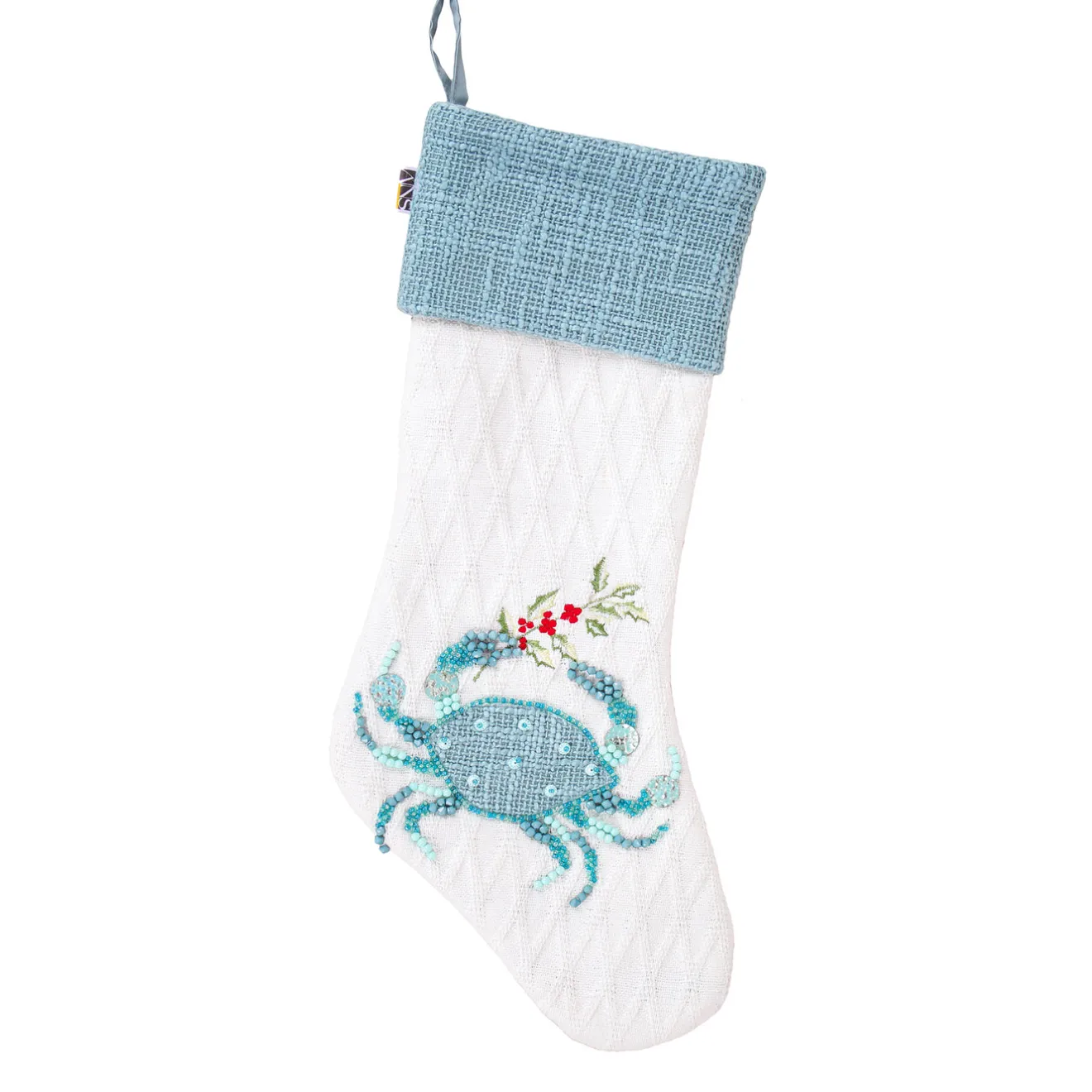 New 20 in. HGTV Home Collection Embroidered Blue Crab Stocking Stockings