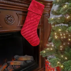 Outlet 19 in. HGTV Home Collection Quilted Velvet Stocking, Red Stockings